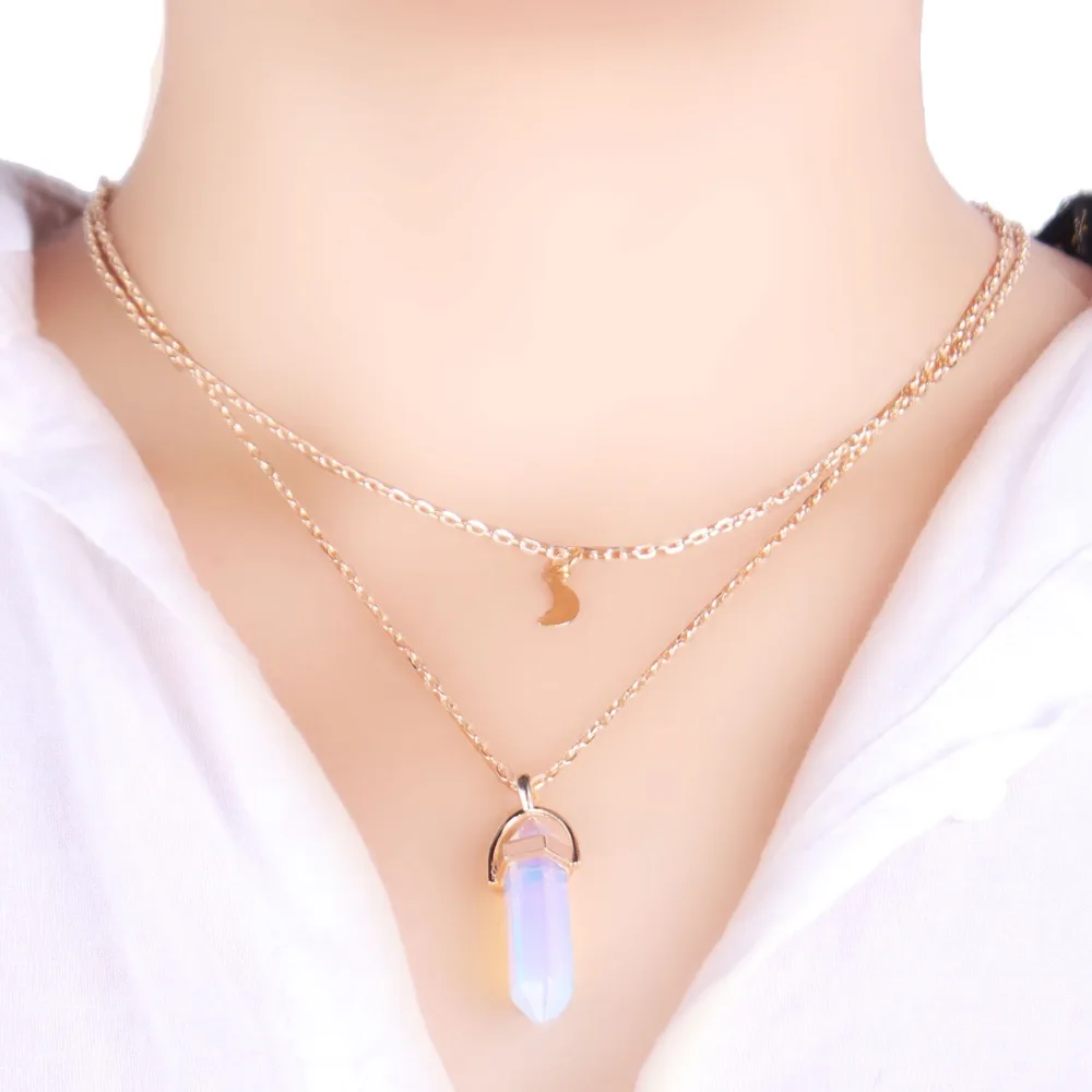 Ожерелье-чокер с натуральным кристаллом и опалами женское ожерелье кулоном в