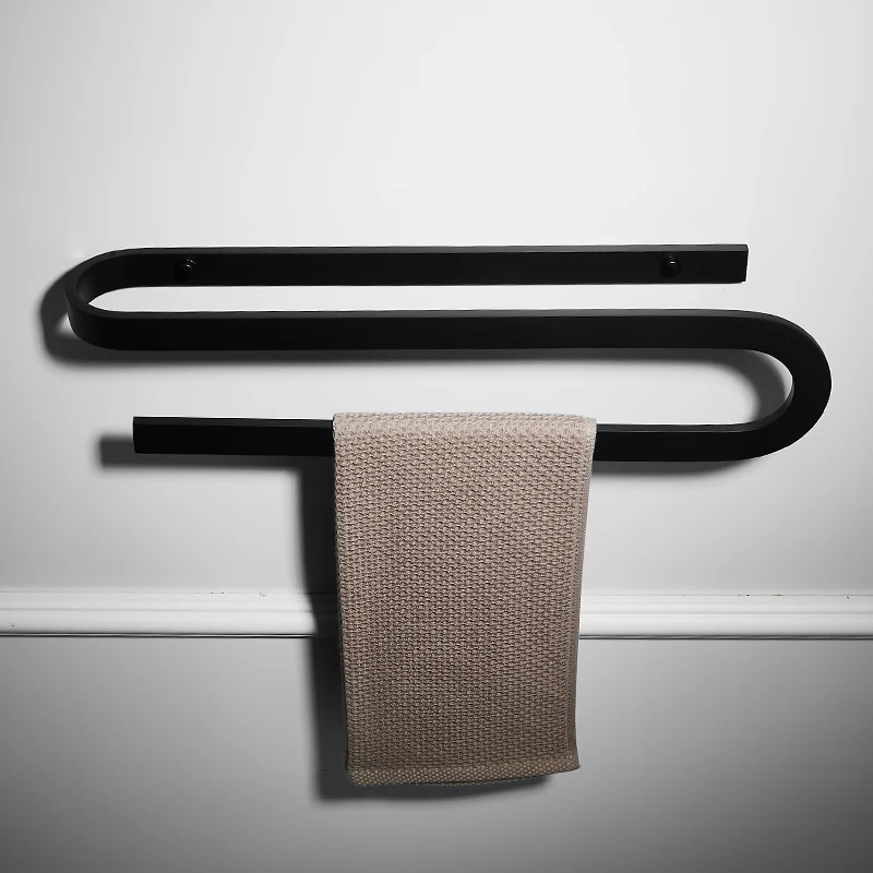 Черная однотонная полка для ванной комнаты с полотенцем двойной держатель