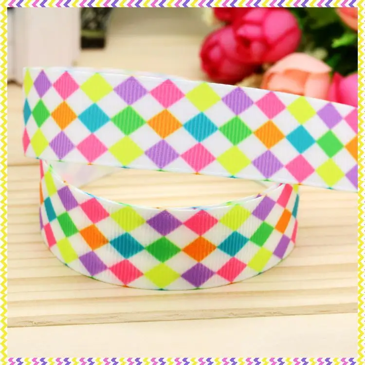 

7/8inch Free Shipping Plaid Printed Grosgrain Ribbon material Headwear Party Decoration Diy Wholesale Craft 22mm P4478