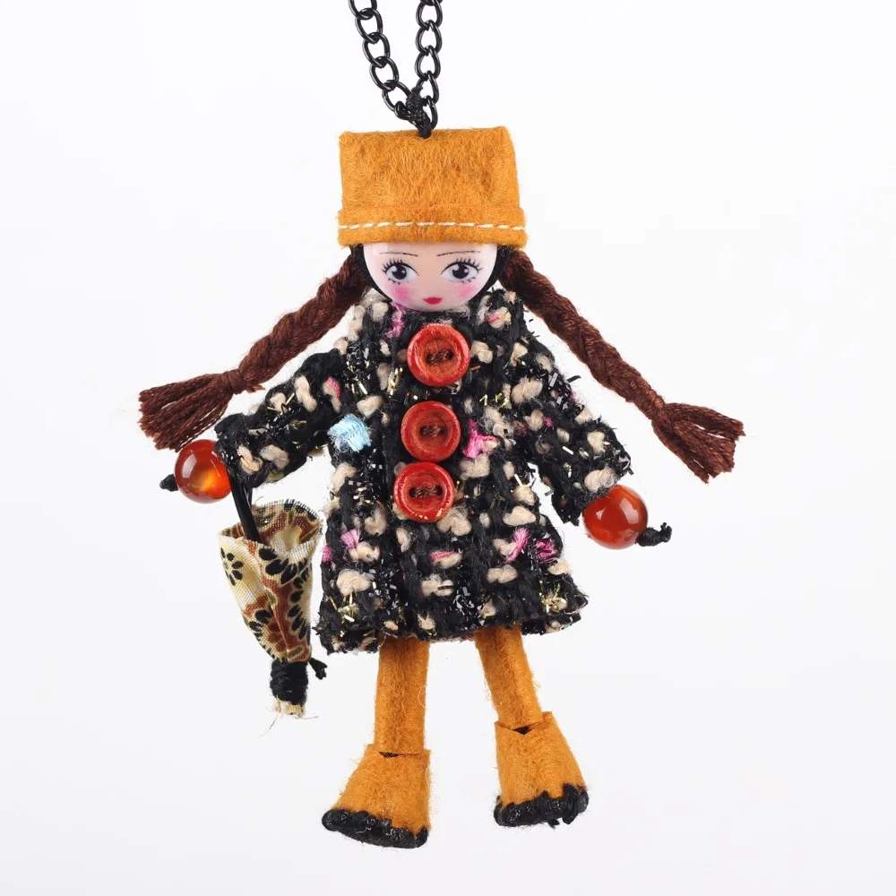 Bonsny Handmade Doll Necklace French Girl Statement Fabric Long Chain Pendants 2016 New Cute Choker Girls Women Accessories | Украшения и