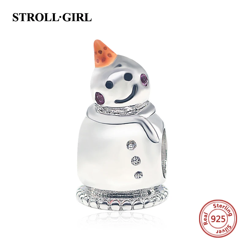 Strollgirl прекрасный снеговик DIY Подвески с цветной эмалью 925 Серебряные Бусины Fit Пандора браслет ювелирные изделия делая подарки