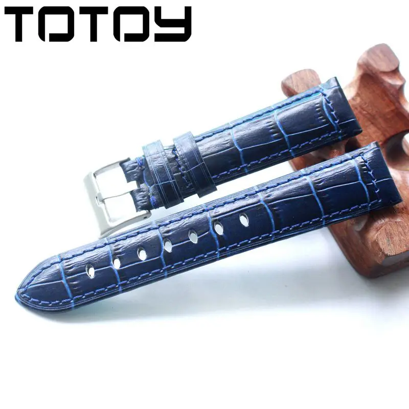 Bule TOTOY ручной работы из крокодиловой кожи Ремешки для наручных часов 26 мм большая кость из крокодиловой кожи Ремешки для наручных часов, винтажные для PAM мужской ремень - Цвет ремешка: Bule