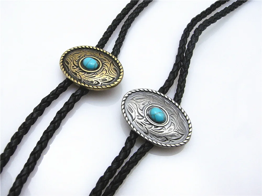 Новый Ретро галстук Bolo цепочка для рубашки синий камень эллиптический