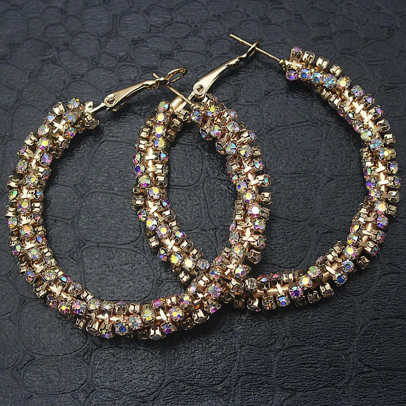 2017 золото Цвет серьги-кольца цветок для женщин Стразы с украшением в виде