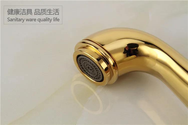 Бесплатная доставка золото Ванная комната кран латунь камень Одной ручкой