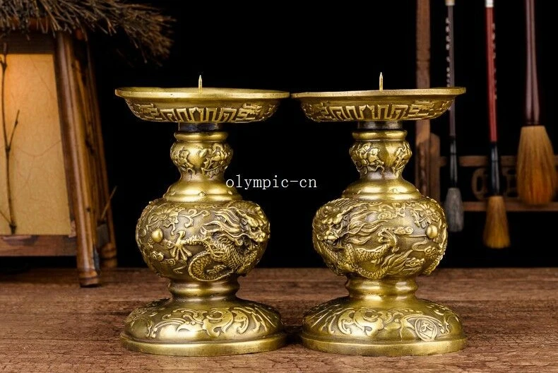 Пара 7 ''медные резные благоприятный зверь Дракон воск свеча канделябр | Дом и