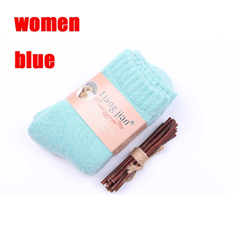 women blue 3 пары, зима, новые толстые носки из мериносовой шерсти, женские зимние махровые носки без пятки, одноцветные суперплотные зимние носки, шерстяные теплые - Цвет: women blue