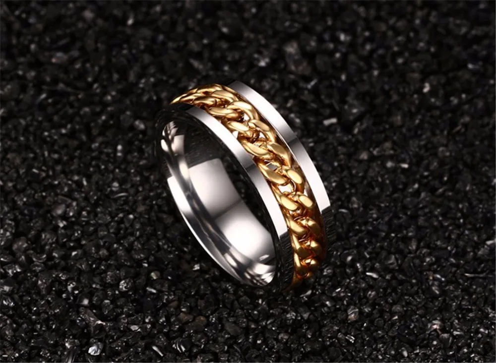 Мода блесна золотая цепочка кольцо для мужчин в стиле панк или титановой стали
