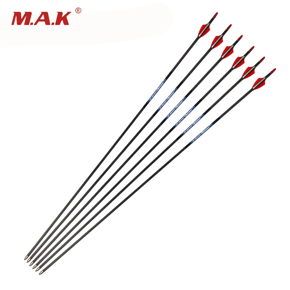 

6/12/24pcs 30 Inches 100% Pure Carbon Arrows OD 5.6mm Spine 500 for 50lbs Recurve Bows Archery Shooting Hunting Outdoor Sports