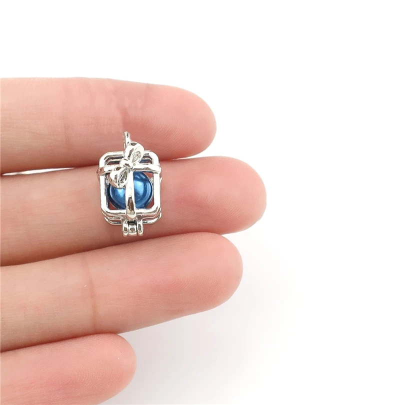 K1123 5 шт./лот Серебряная Подарочная коробка жемчужные бусины клетка Кулон