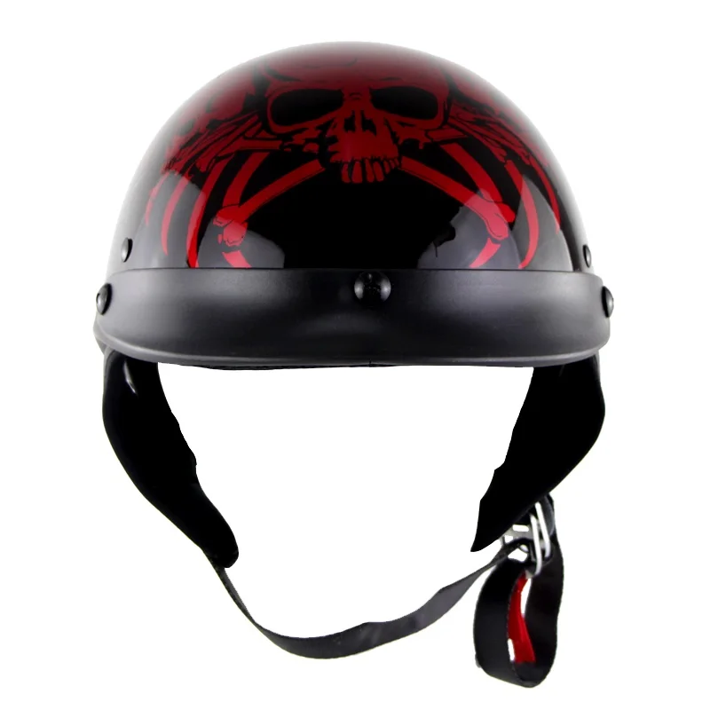 Летний мотоциклетный шлем Casco, скутер, полулицевая емкость, мотоциклетный шлем с черепом, немецкий стиль, мотоциклетный шлем для электромобиля, Байкерский шлем в горошек - Цвет: red skull