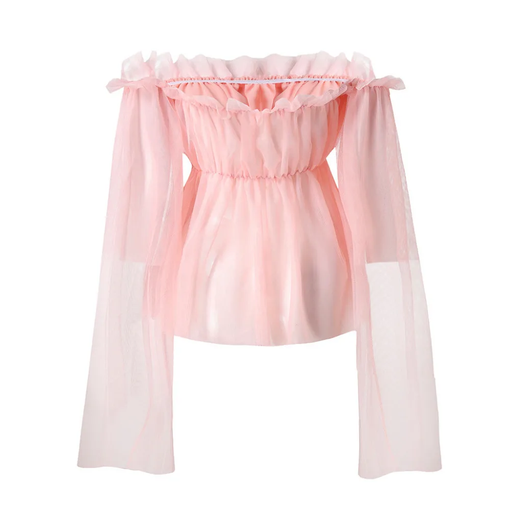 Блузка женская однотонная шифоновая блузка летняя сетчатая блуза с длинным