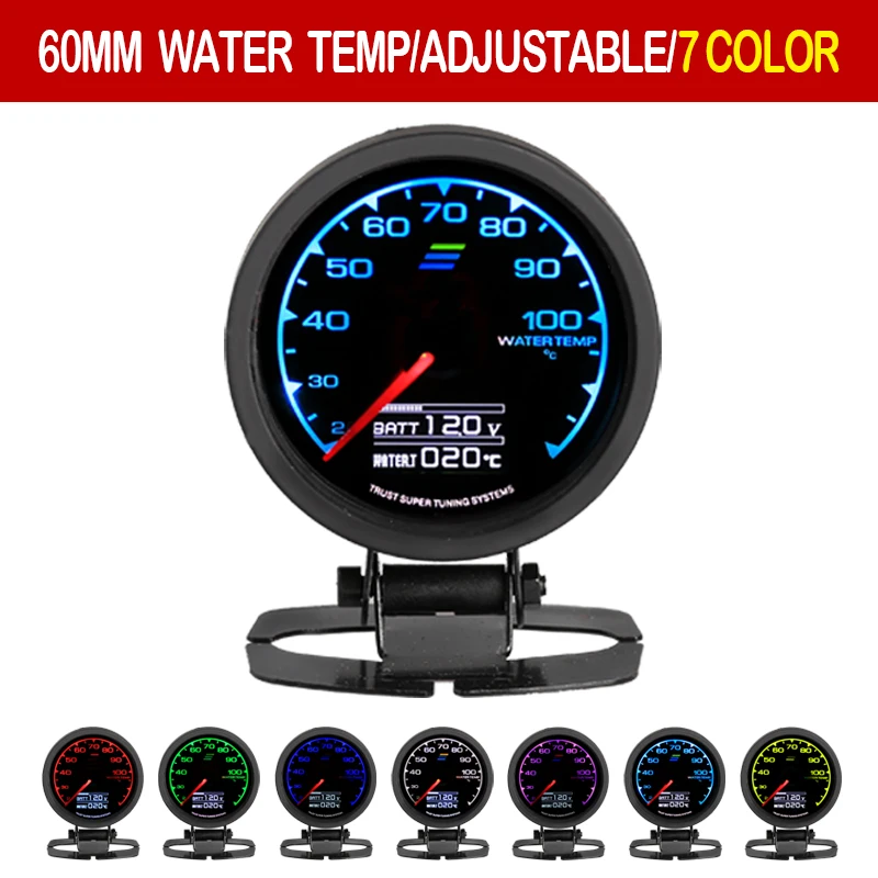 

Grd Gauge GReddi Water Temp Gauge 7 Light Colors LCD Display With Voltage Meter Racing Gauge 62mm 2.5 Inch With Sensor