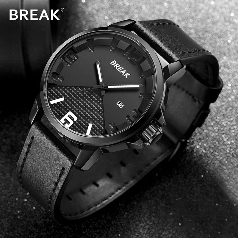 BREAK Новые мужские Роскошные Лидирующий бренд наручные часы кварцевые с датой