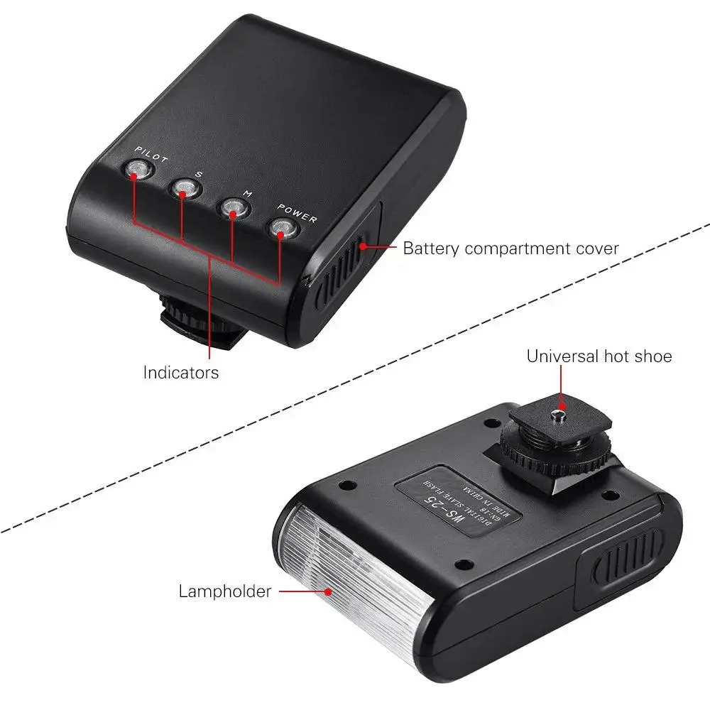 BEESCLOVER WS 25 портативная мини цифровая Slave Вспышка Speedlite вспышка с универсальной