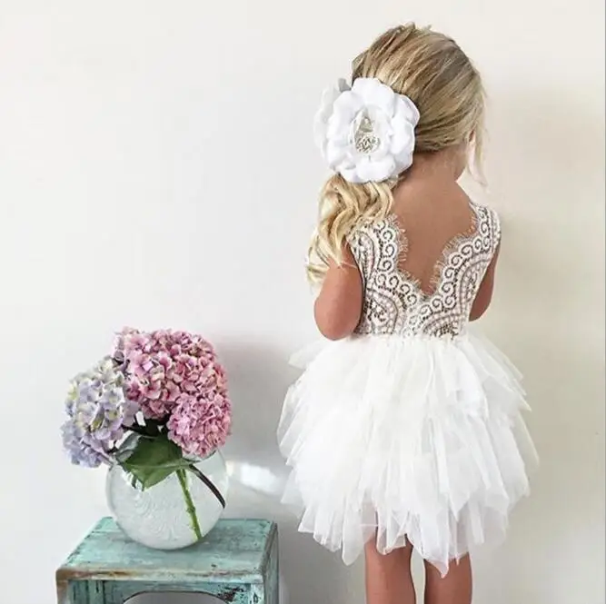 

Baby Girl Dress Lace Back Tutu Dresses Layered dress for girls flower girls wedding dress christening party vestidos de meninas