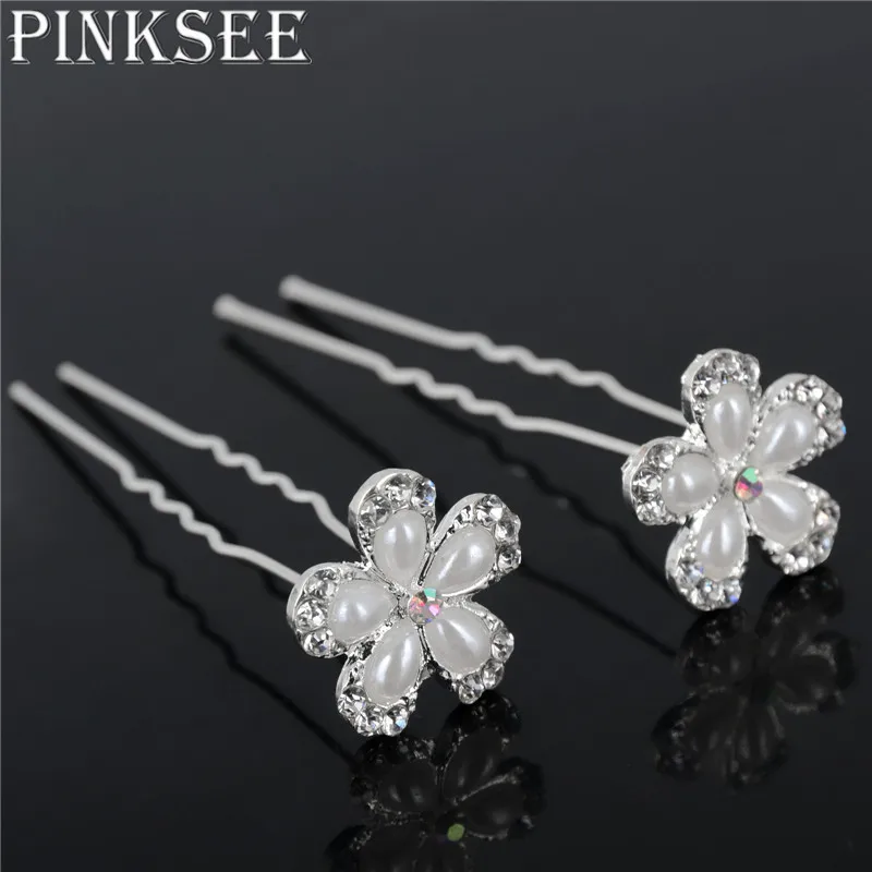 20 шт. жемчужины кристалл свадебные шпильки для волос заколки с пятью лепестками