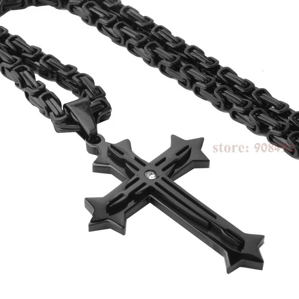 Fashion Jewelry Mens Black Tone Stainless Steel Cross Pendant Necklace 18&quot-40&quot | Украшения и аксессуары