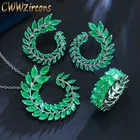 CWWZircons классический комплект из колье и серег с австрийским кристаллом, модный брендовый женский ювелирный комплект с Зелеными камнями T014