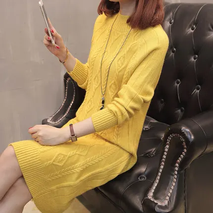 yellow Новинка, Осень-зима, хит, платье-свитер, сексуальное, женское, облегающее, облегающее, женское платье, длинный рукав, водолазка, платья, вязаное платье - Цвет: yellow