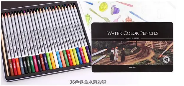 36 colors Tin box Балык Акварель Карандаш Набор 24/36/48/72 Цвета растворимый карандаш для рисования картины эскиз Олово/ бумага коробка Книги по искусству школьные принадлежности - Цвет: 36 colors Tin box