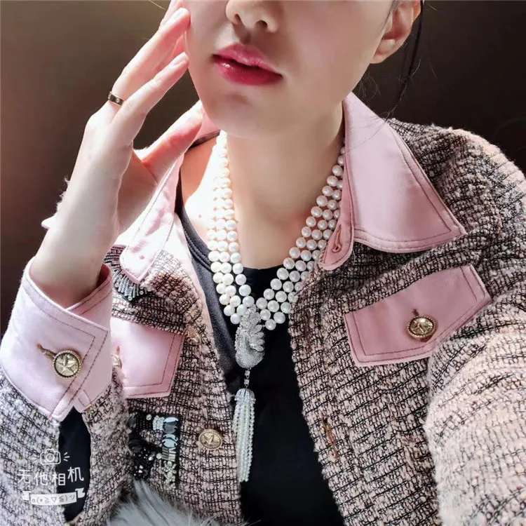 Сотканные вручную натуральные 8-9 мм белый пресной воды Жемчужное ожерелье Павлин