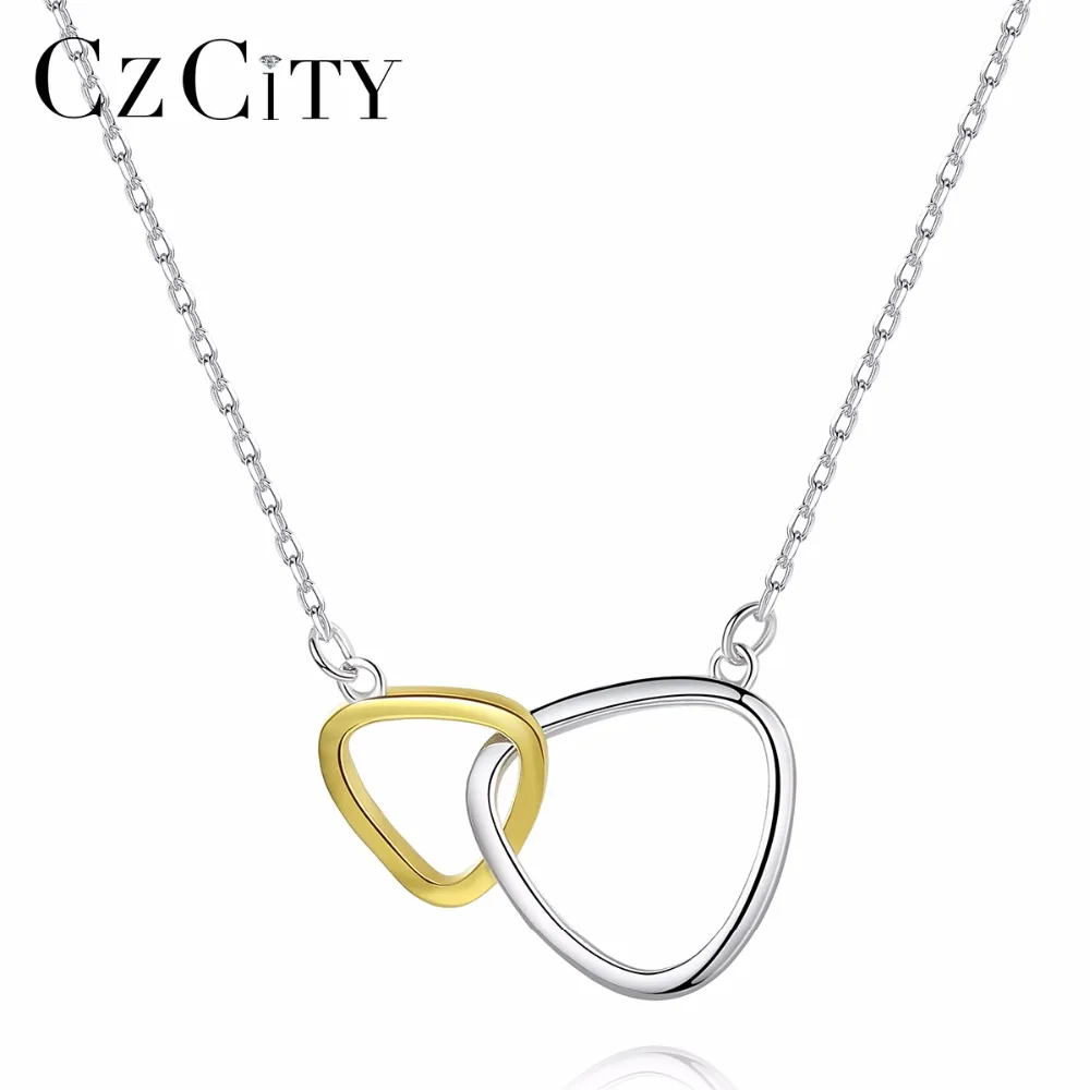 CZCITY чистый 925 стерлингового серебра двойной круг кулон ожерелье для женщин