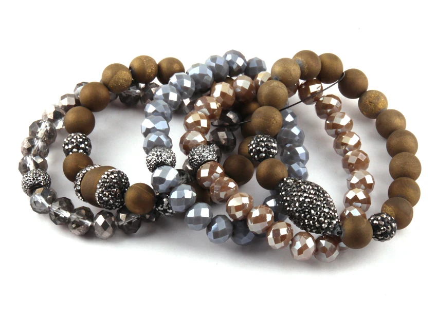 MOODPC Fashion Jewelry Beautiful Goldcolor Druzy Bead Women Bracelet Set Natural Stone &amp Glass Crystal Pave Bracelets | Украшения и