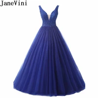 janevini luxurious beaded royal blue prom dress v neck ball gown backless tulle sequins burgundy bridesmaid dresses formal gowns