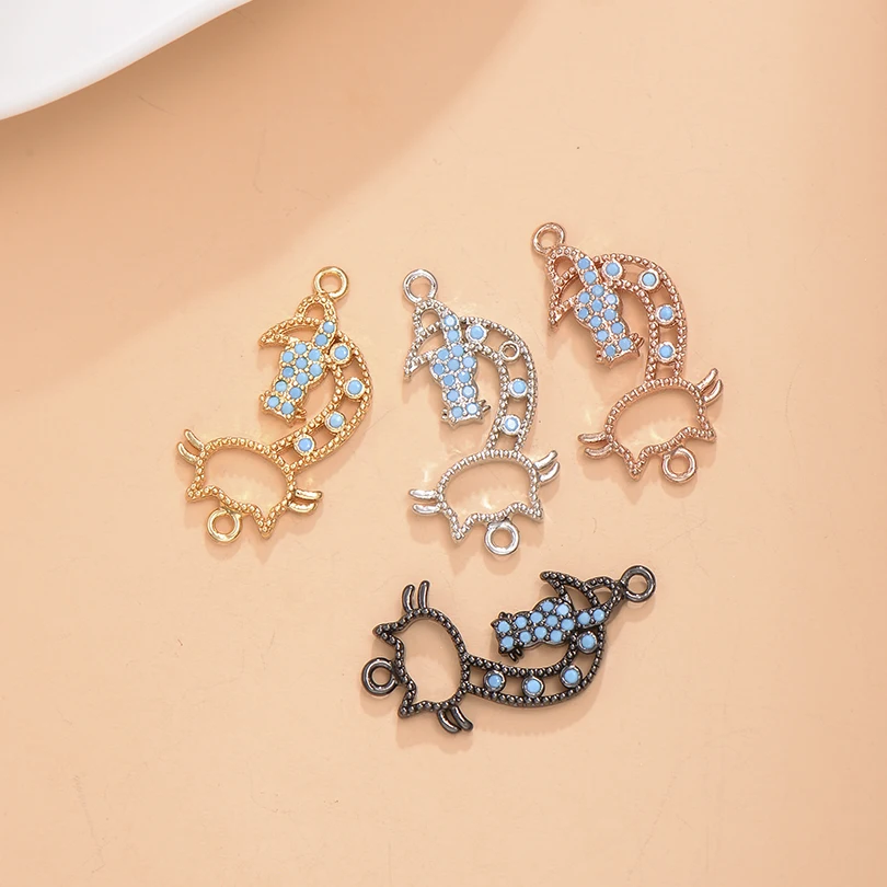Neovivi Hollow Cat Charms Pave Blue Micro Cubic Zircon Copper Animal Charm for Bracelets Necklace Jewelry Making DIY Accessories | Украшения