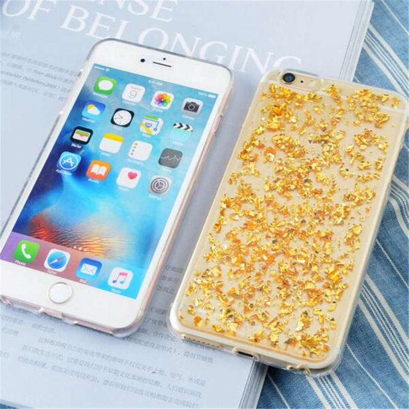 Золотая Фольга Bling Блестка Блесток Кожа Ясно Мягкие Силиконовые Fundas Обложка