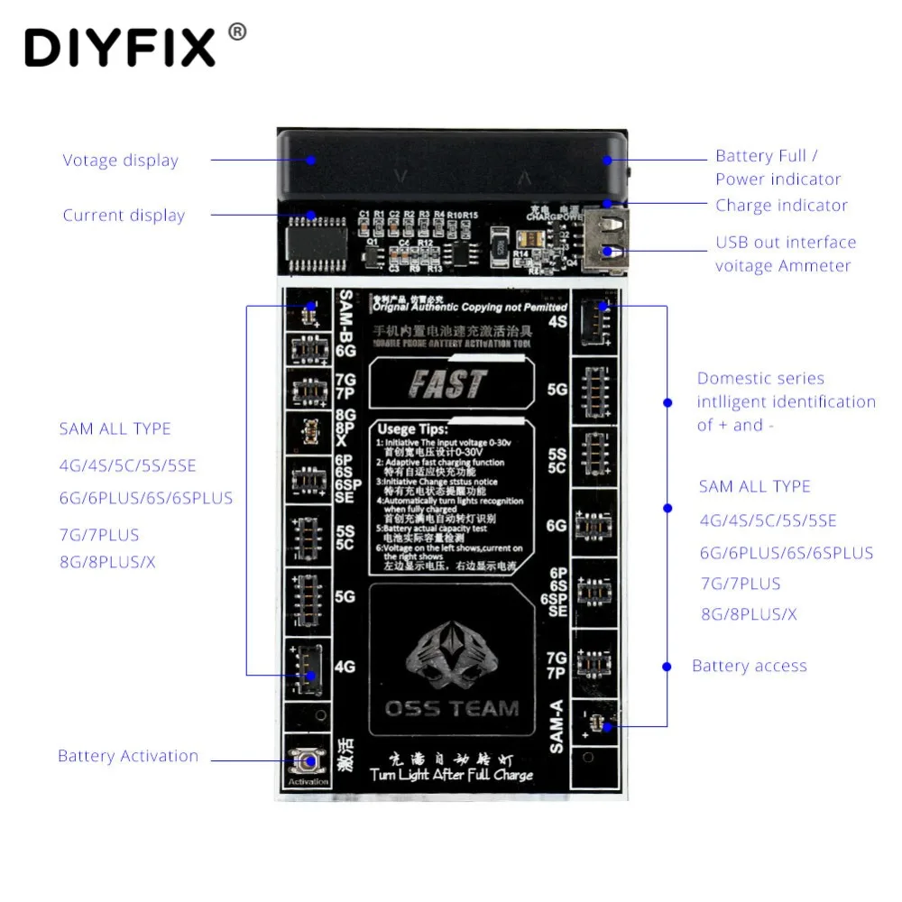DIYFIX, зарядное устройство для смартфона, быстрое зарядное устройство, плата для активации, зарядный кабель, тестовый инструмент для iPhone 4-8 X, для мобильного телефона samsung
