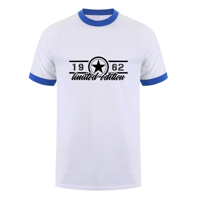 white royal neck Omnitee Лето Ограниченная серия 1962 футболка мужские топы хлопок короткий рукав мужские день рождения сделано в 1962 футболка футболки OZ-261 - Цвет: white royal neck