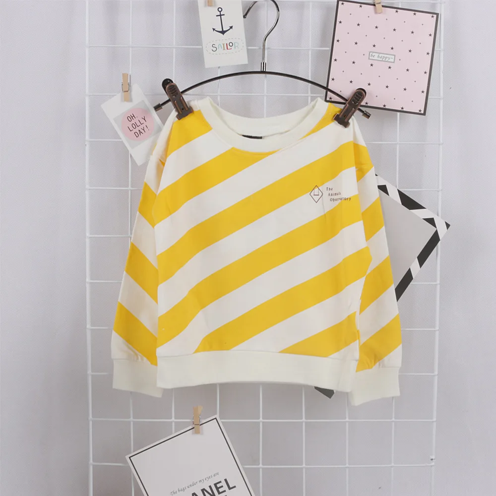 Осенняя футболка для маленьких девочек хлопковые топы в желтую полоску с