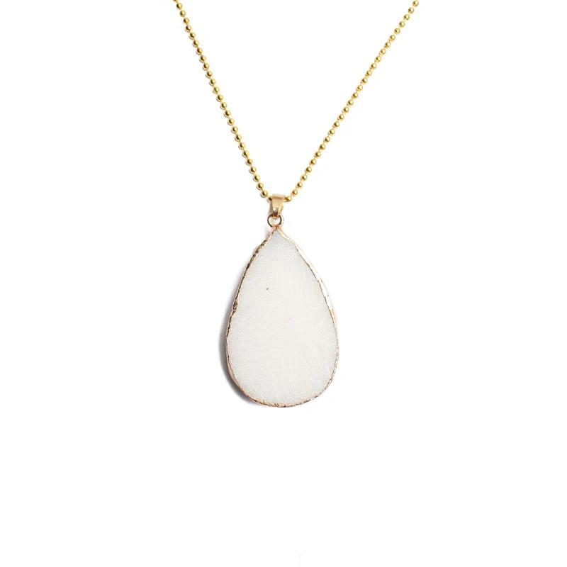 white agate Ожерелье из натурального грубого камня, подвеска 32*50 мм, подвеска в виде капли воды, розовый кварц, Белый Агат, красная яшма, подвески, ювелирные изделия - Цвет камня: white agate