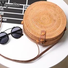 Плетеные винтажные сумки на ремне с Бали ручной работы, ремешки из искусственной кожи праздничный пляжный круглый саквояж через плечо, мессенджеры для женщин