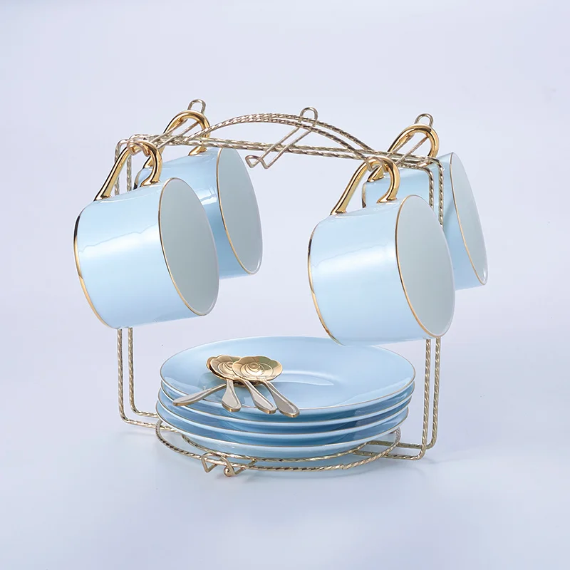 4Cups n Holder Золотой, синий, костяной фарфор, кофейный набор, роскошный фарфор, благородный чайный набор, расширенный горшок, чашка, керамическая кружка, сахарница, сливочник, чайная посуда - Цвет: 4Cups n Holder