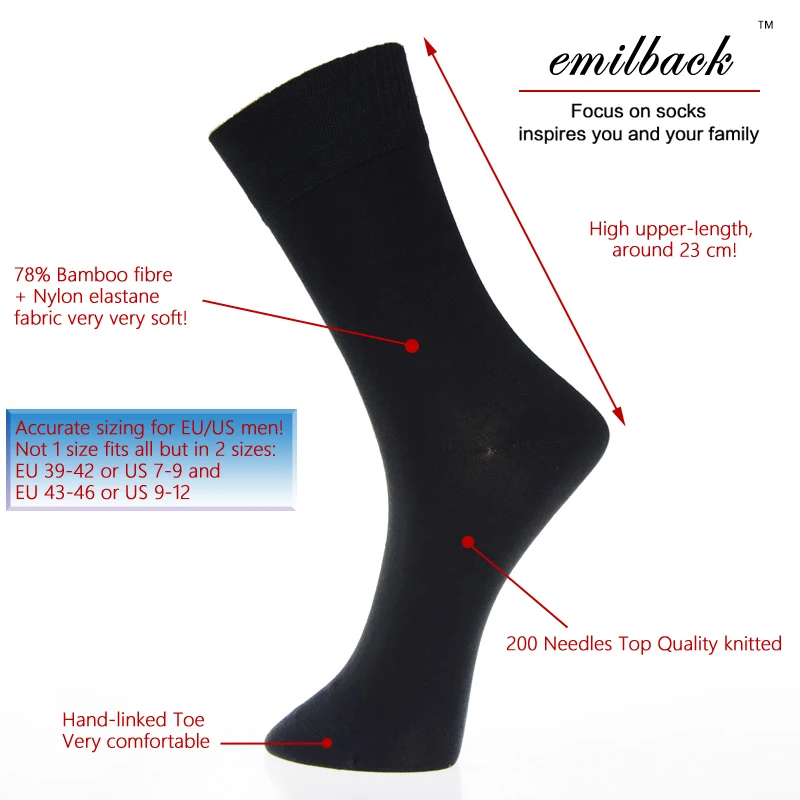Классические носки Emilback 5 пар/партия черные бамбуковые деловые строгие для