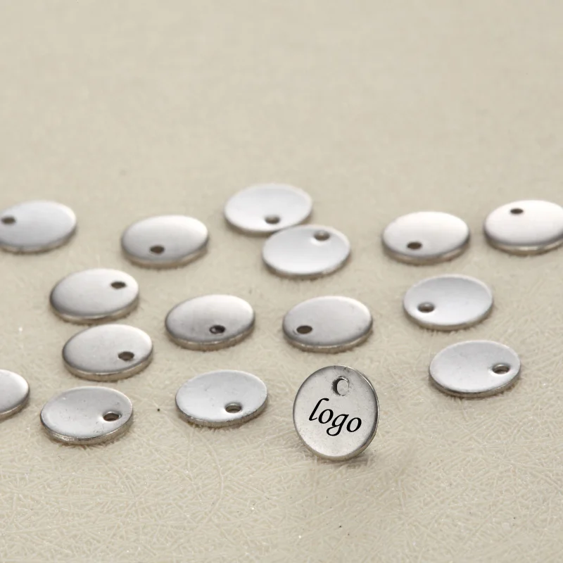 100 шт./лот лазерная гравировка на заказ из нержавеющей стали Charm 8mm круглая бирка