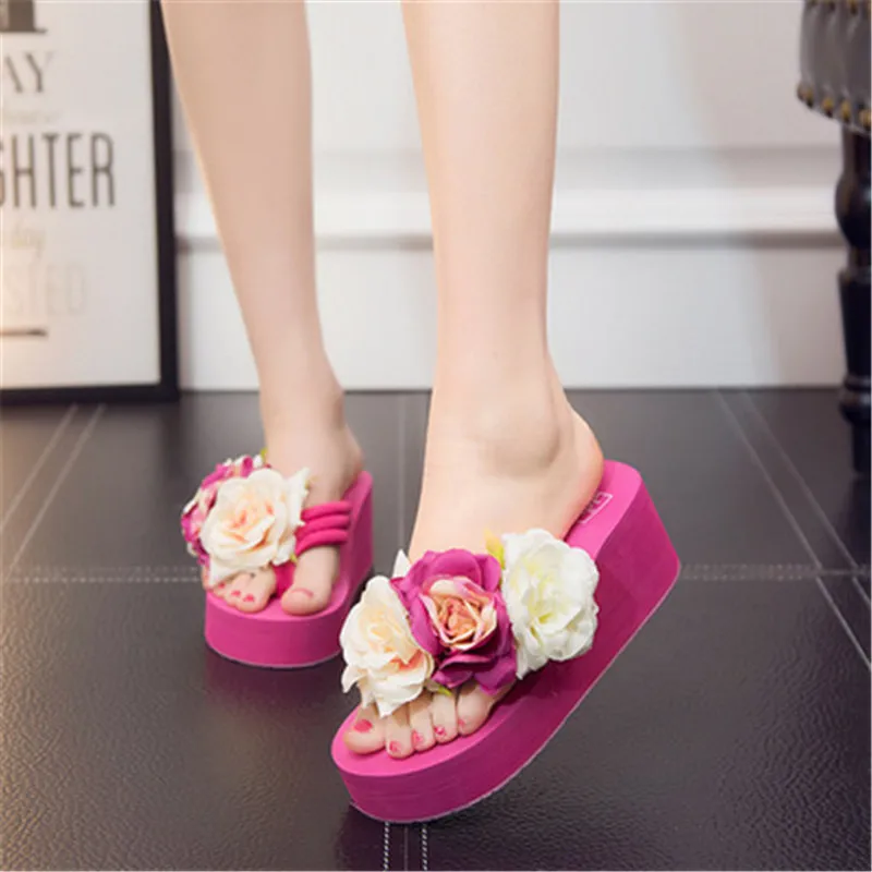 2018 новые летние женские шлепанцы ручной работы на высоком каблуке с розами