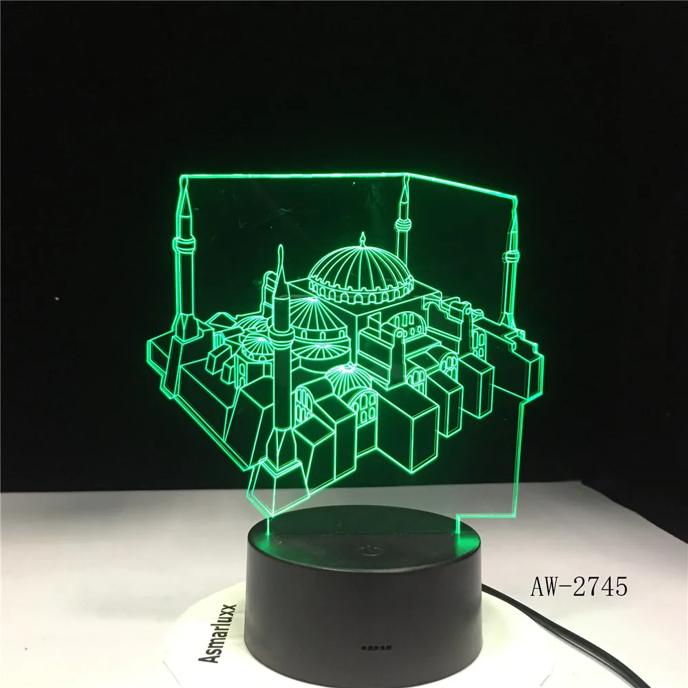Мечеть строительство Красочные градиент 3D настольные лампы Led детский спальный