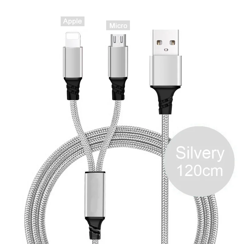 Type-C Micro 8 Pin 3 в 1 usb кабель для зарядки для iPhone 6 s 6s 7 8 Plus X Xs Max XR 2в1 samsung huawei Xiaomi Android провод шнур - Цвет: 2in1 1.2M Silver