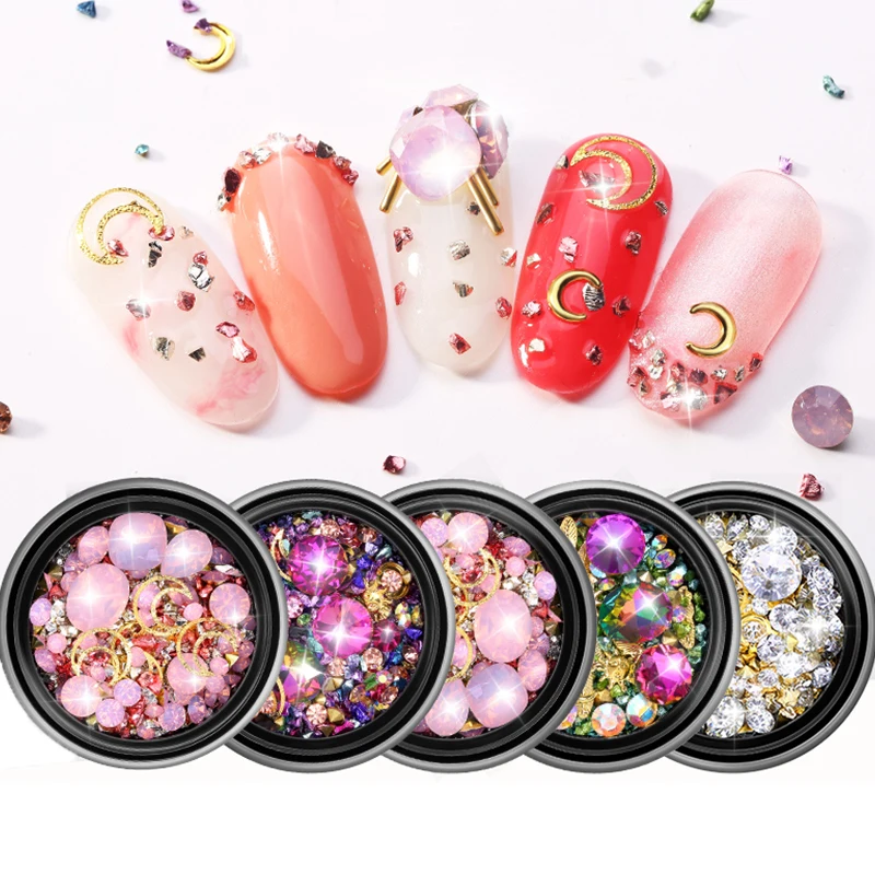 

1 Jar Mixed Shape 3D Crystal Stones For Nail Art Decorations Glitter Jewel Pearls Diy Diamond Crystal Rhinestone For Nails Art