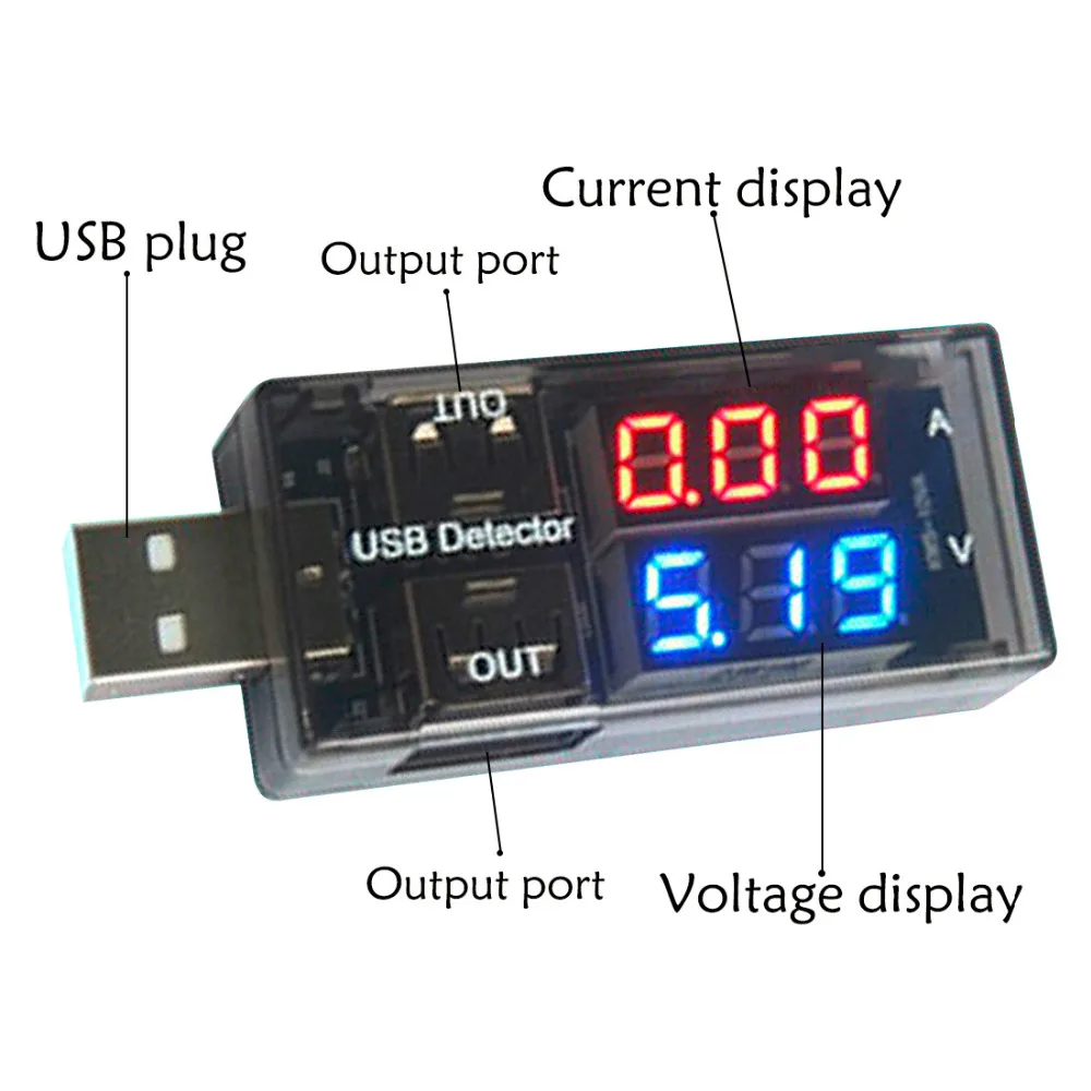 USB тестер 2 в 1 измеритель напряжения амперметр детектор двухрядный индикатор