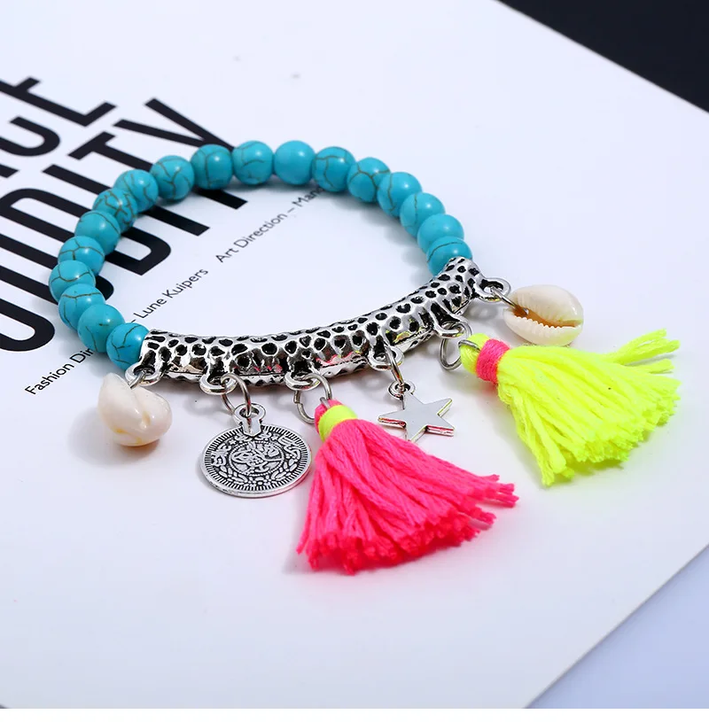 Богемный Браслет Boho Этнические винтажные браслеты с камнями и кисточками лучший