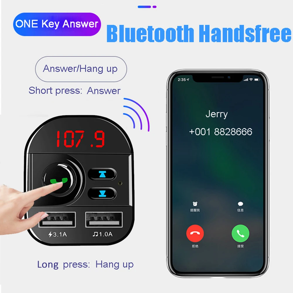 JINSERTA Bluetooth FM передатчик модулятор Dual USB зарядное устройство громкой связи