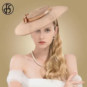 FS Big Black Church Hats Wide Brim Hats Fascinators for Women Elegant White Kentucky Derby Lady Bow Wedding Party Dress Fedoras