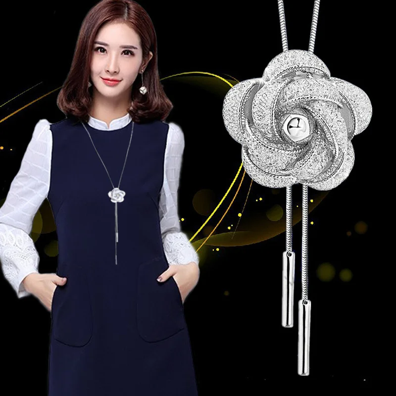 Цепочка с подвеской в виде цветка камелии фианитами|brand jewelry|jewelry brandsweater chain |