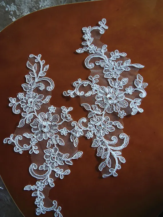 

ivory Bridal lace Applique, Alencon Lace Applique, bridal headpiece applique, Bridal hair flowers accessories CGDH010 10pair