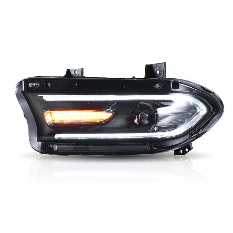 VLAND черный корпус светодиодный налобный фонарь для Dodge Зарядное устройство фары- светодиодный биксеноновый объектив двойной луч HID комплект